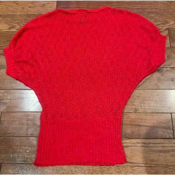 Rue21 Red Y2K Open Knit Batwing Sweater Top Women’s Medium Metallic Dolman - Picture 5 of 5